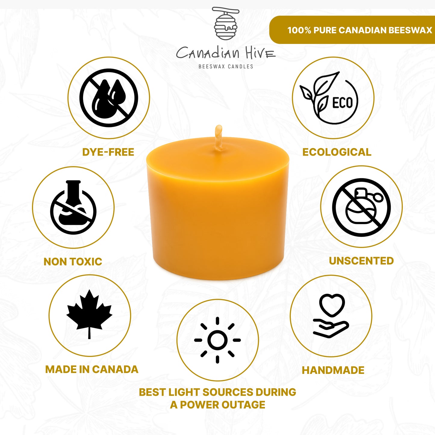 2pcs 100% Pure Canadian Beeswax Pillar Candle - PillarPure - Canadian Hive - Cotton Wicks - Meditation and Home Decor, No-Drip, Smoke-Less, Dye-Free