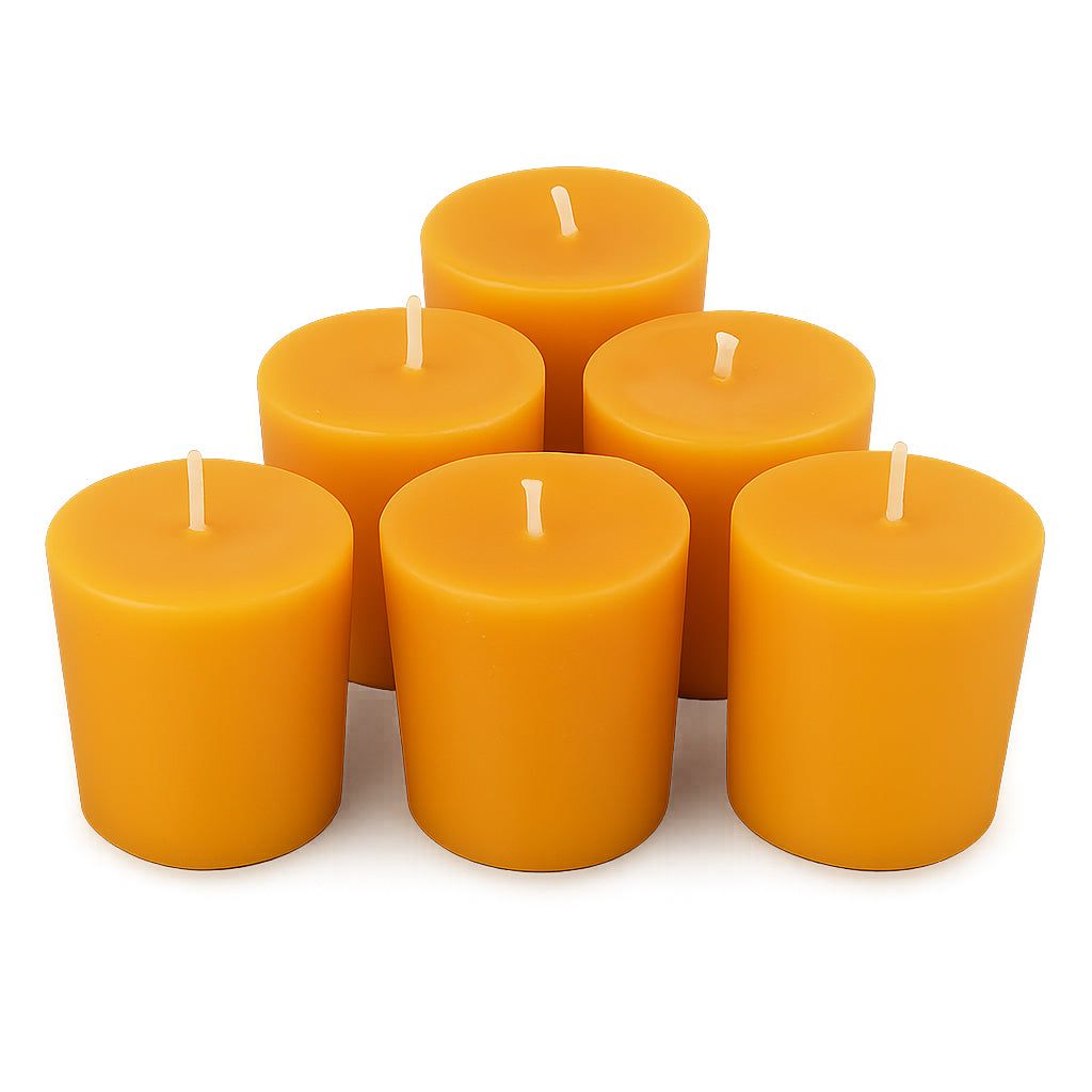 Pure Canadian Beeswax Votives Candles - 6 Pack - Cotton Wicks - Canadian Hive - Meditation and Home Decor, Organic, No-Drip, Smoke-Less, Dye-Free