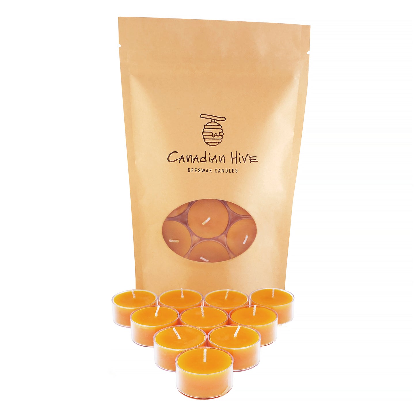 Pure Canadian Beeswax Tealight Candles - 10 Pack - Cotton Wicks - 4-Hour Burning Time Votive Candles Crafted by Recycled Plastic Clear Cup