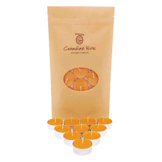 Pure Canadian Beeswax Tealight Candles - 10 Pack - Cotton Wicks - 4-Hour Burning Time Votive Candles Crafted by Recycled Metal Cup