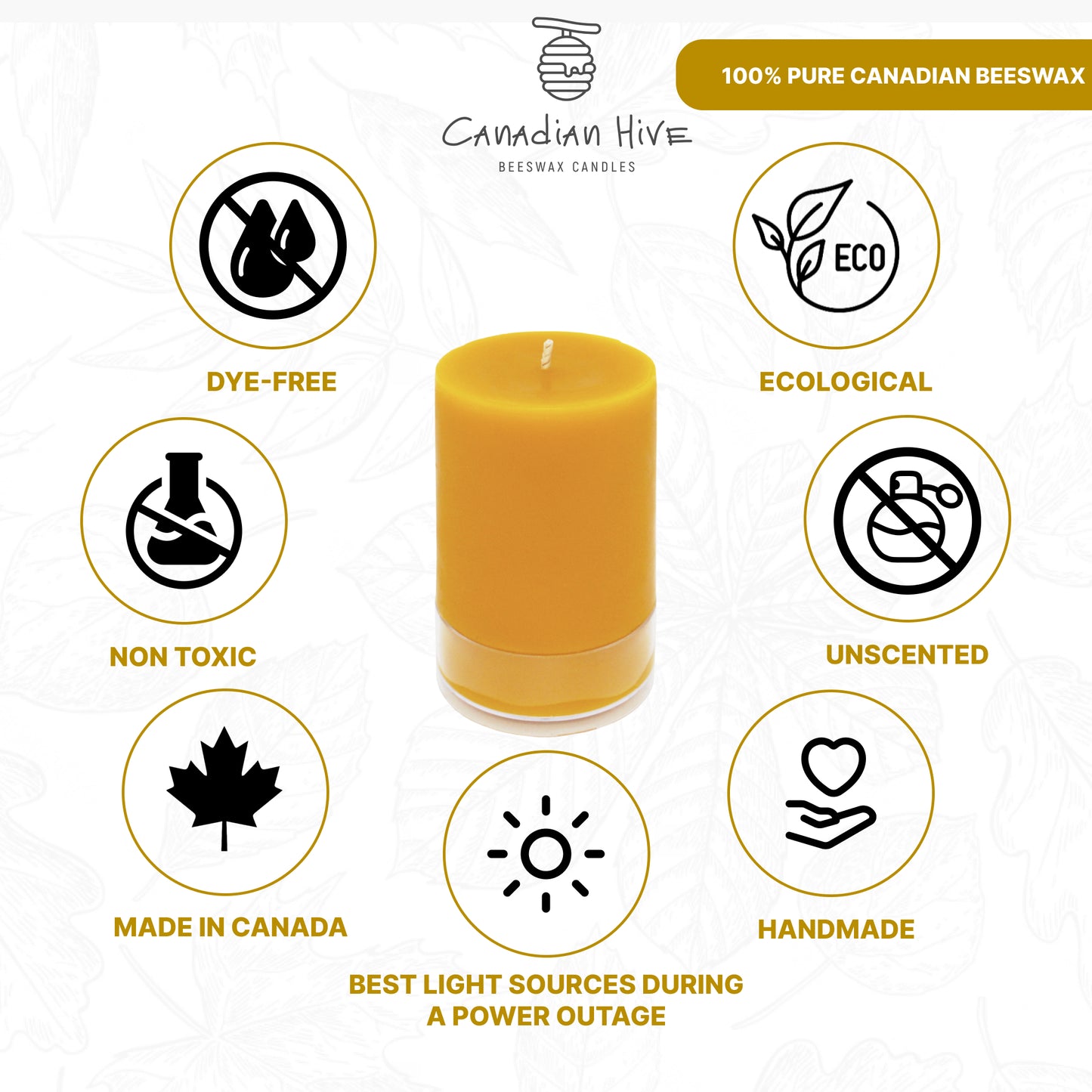 Pure Canadian Beeswax Pillar Candle - MaxiPillar- Canadian Hive - Cotton Wicks - Meditation and Home Decor, Organic, No-Drip, Smoke-Less, Dye-Free